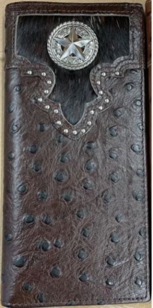Top Notch Coffee Full Quill Ostrich Print with Star Concho Wallet 119CF