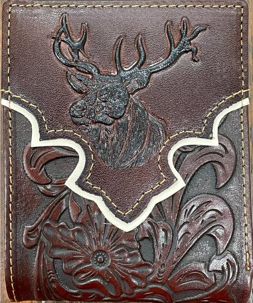 Top Notch Wallets Coffee Deer with Beige Border and Floral Embossed Bi-Fold Wallet 9004-ICF