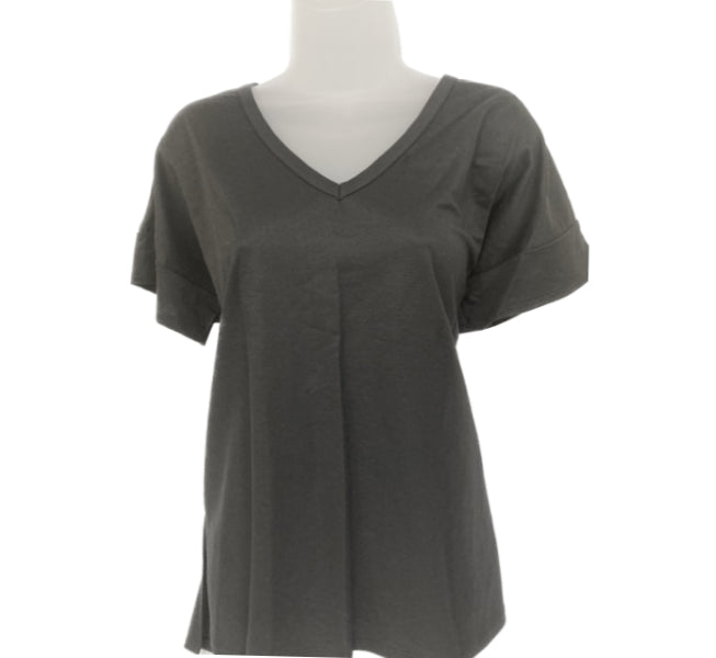 Tres Bien Black Short Sleeve Women's Tee Shirt with Side Splits T-38408-BLK