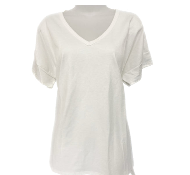 Tres Bien Ivory Short Sleeve Women's Tee Shirt with Side Splits T-38408-IV