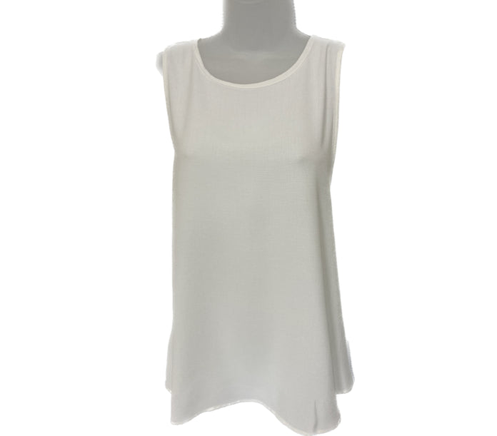 Tres Bien White Linen Look White Tank Top T-39647-WHT