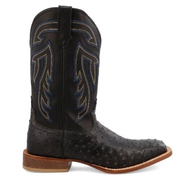 Twisted X Black 11 Inch Ruff Stock Men's Wide Square Toe Ostrich Western Boots MRSL045