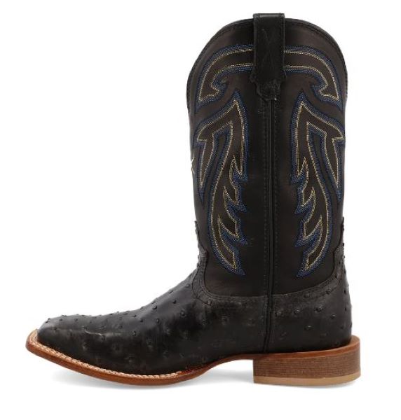Twisted X Black 11 Inch Ruff Stock Men's Wide Square Toe Ostrich Western Boots MRSL045