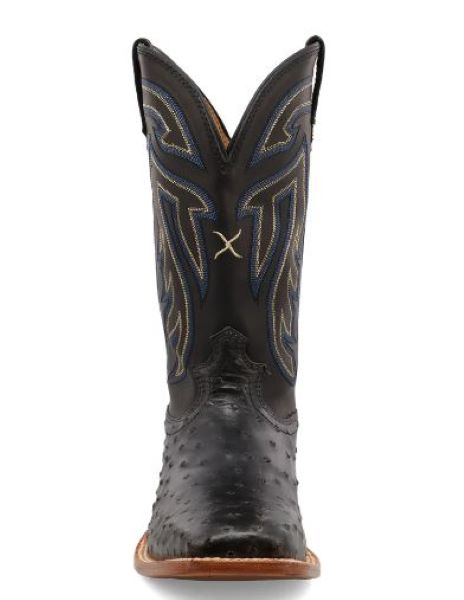 Twisted X Black 11 Inch Ruff Stock Men's Wide Square Toe Ostrich Western Boots MRSL045
