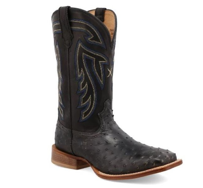 Twisted X Black 11 inch Ruff Stock Men's Wide Square Toe Ostrich Western Boots MRSL045