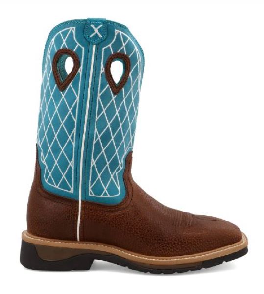 Twisted X Brown/Blue Wide Square Toe Men's Western Work Boots (No Safety Toe) MLCW021