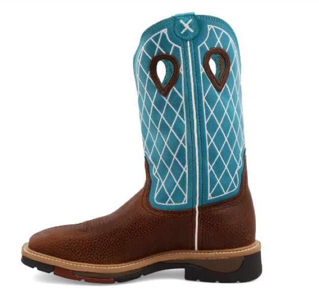 Twisted X Brown/Blue Wide Square Toe Men's Western Work Boots (No Safety Toe) MLCW021