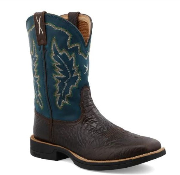 Twisted X Chocolate/Blue 11 inch Tech X Men's Wide Square Toe Western Boots MXW0002