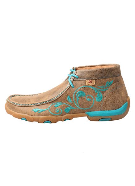 Twisted X Chukka Brown And Turquoise Round Toe Womens Driving Moc WDM0117