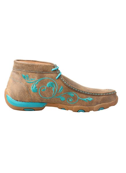 Twisted X Chukka Brown And Turquoise Round Toe Womens Driving Moc WDM0117