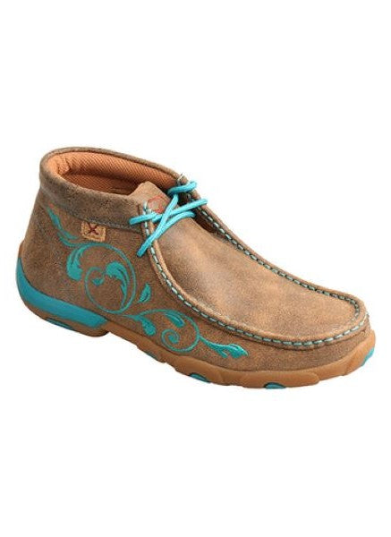 Twisted X Chukka Brown and Turquoise Round Toe Womens Driving Moc WDM0117