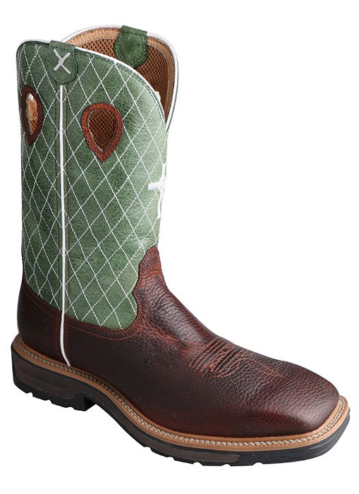 Twisted X Cognac Glazed Pebble/Lime Mens Lite Western Work Boot MLCW002