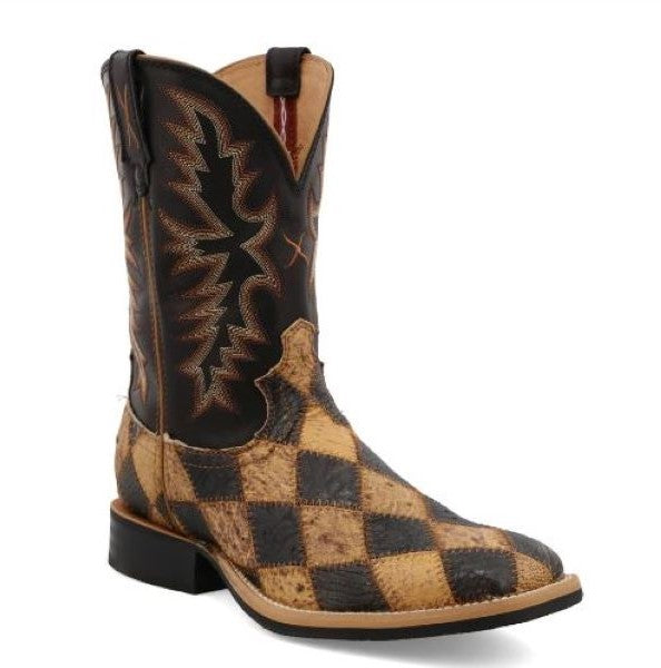Twisted X Ostrich Patches 11 inch Ruff Stock Men's Wide Square Toe Boots MRS0071