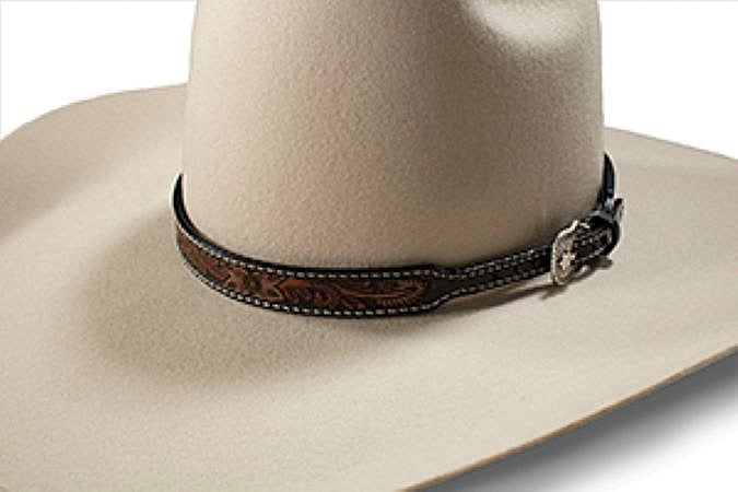 Twister Black Leather Hatband with Painted Floral Pattern and Engraved Scrolling 0281401