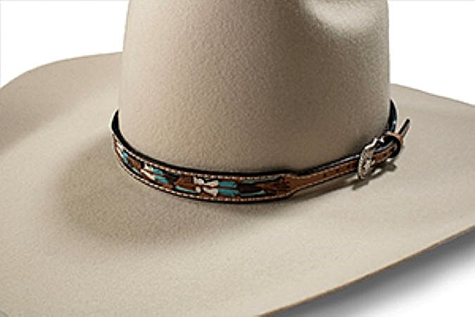 Twister Tan Painted Feather Filigree with Blue Underlay Hatband 0281308