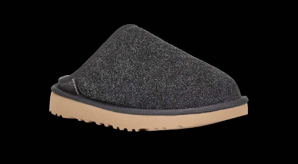 UGG Dark Grey Men's Classic Slip-On Shaggy Suede Slippers 1153104