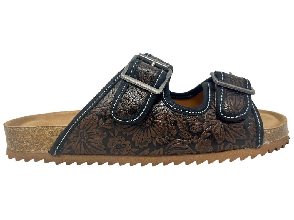 Very G Black/Chocolate Berry 4 Women's Tooled Sandals VGSA0350-CHO