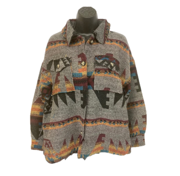 Very J Black Mix Aztec Print Women's Shacket NJ90050-BM