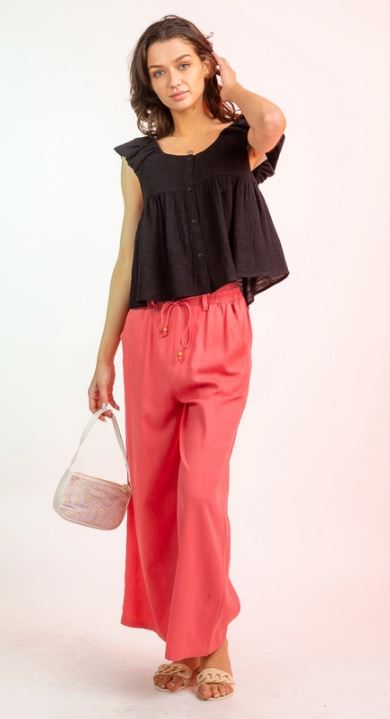 Very J Black Ruffled Shoulder Linen Babydoll Top NT11114