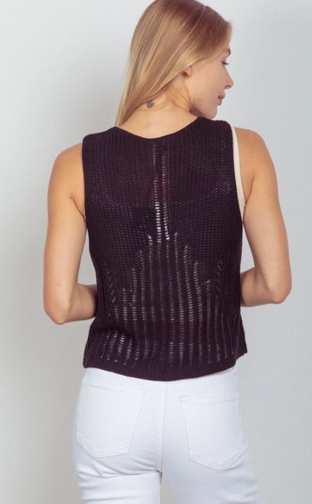 Very J Black Sleeveless V-Neck Sweater Knit Top 12W3011V