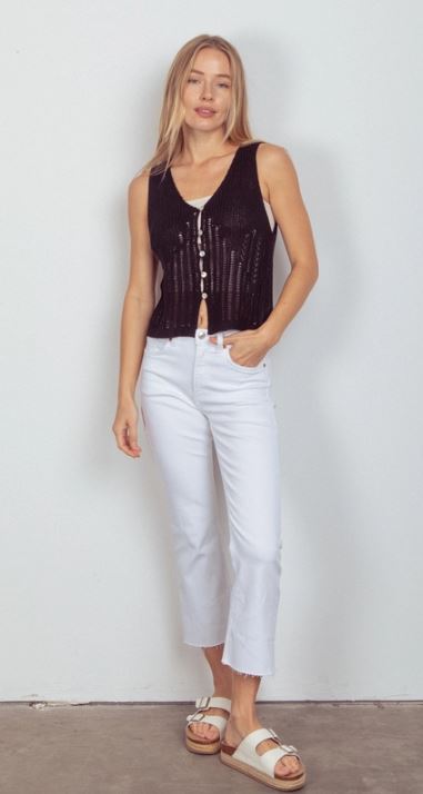 Very J Black Sleeveless V-Neck Sweater Knit Top 12W3011V