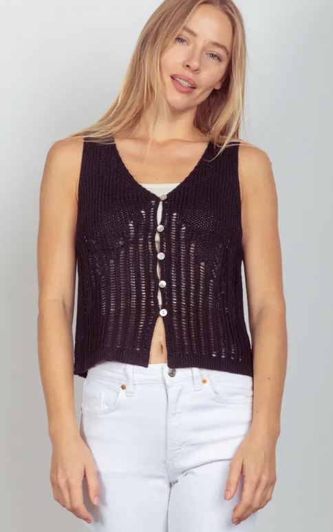 Very J Black Sleeveless V-Neck Sweater Knit Top 12W3011V