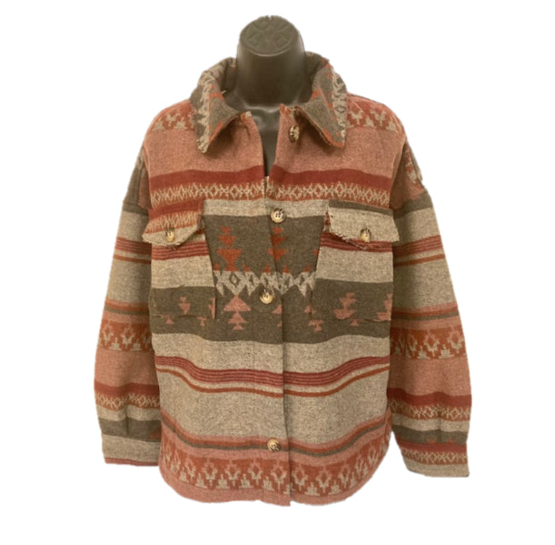 Very J Charcoal Mix Aztec Print Women's Shacket NJ90050-CHAR