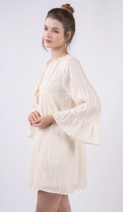 Very J Ivory Dobby Dots Stripes Mesh Tulle Sheer Chiff Dress In Curvy Sizing ND31212