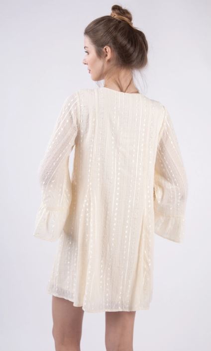 Very J Ivory Dobby Dots Stripes Mesh Tulle Sheer Chiffon Mini Dress ND31212