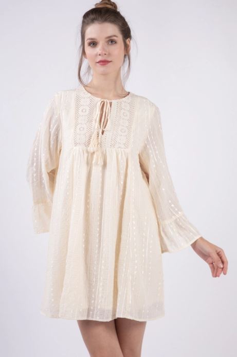 Very J Ivory Dobby Dots Stripes Mesh Tulle Sheer Chiff Dress in Curvy Sizing ND31212