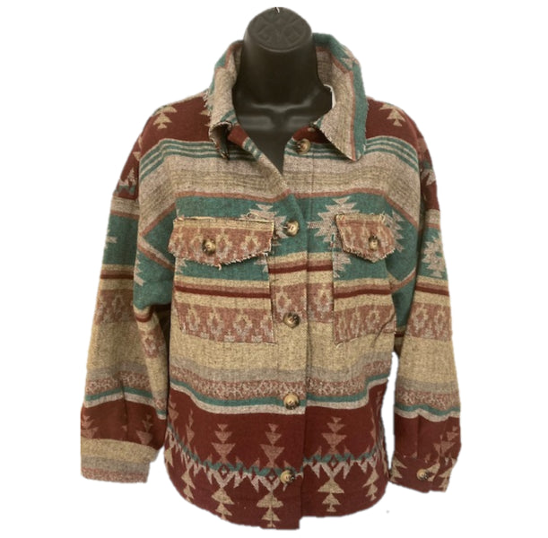 Very J Mint Mix Aztec Print Women's Shacket NJ90050-MM