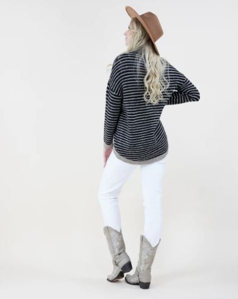 Very Moda Black Comfy Stripe Turtleneck Women's Sweater FP62501-BK