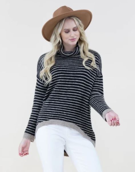 Very Moda Black Comfy Stripe Turtleneck Women's Sweater FP62501-BK