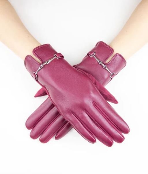 Very Moda Burgundy Womens Faux Leather Gloves With Chain Link GL12335-BD