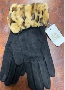 Very Moda Faux Fur Leopard Cuff Gloves GL12282