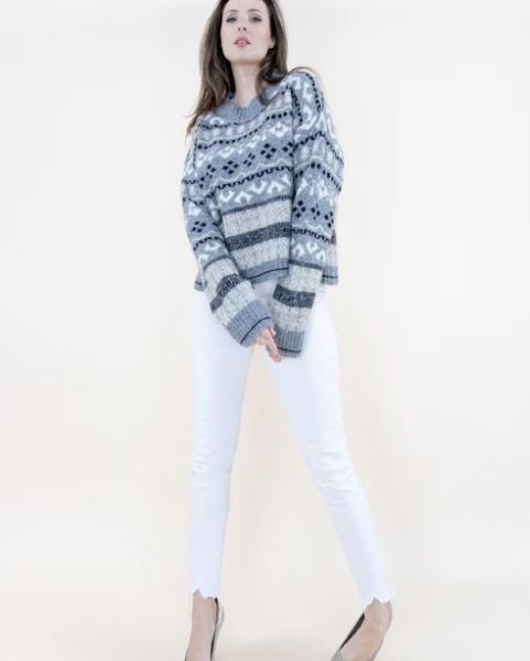 Very Moda Grey Peruvian Ethnic Pattern Sweater FP62573-GY