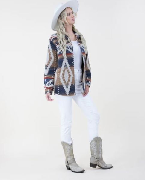 Very Moda Navy/Khaki Vintage Tribal Print Women's Shacket FP64614-NVKK