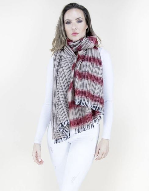 Very Moda Red Crinkle Texture Solid Lines Scarf FS40323-AD