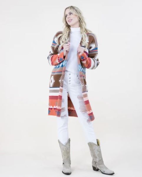 Very Moda Rust Sectional Block Women's Tribal Cardigan FP64112-RT