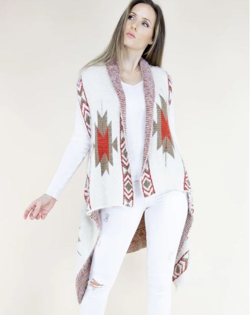 Very Moda White Ladies Aztec Drape Sweater Vest FP60110-WT
