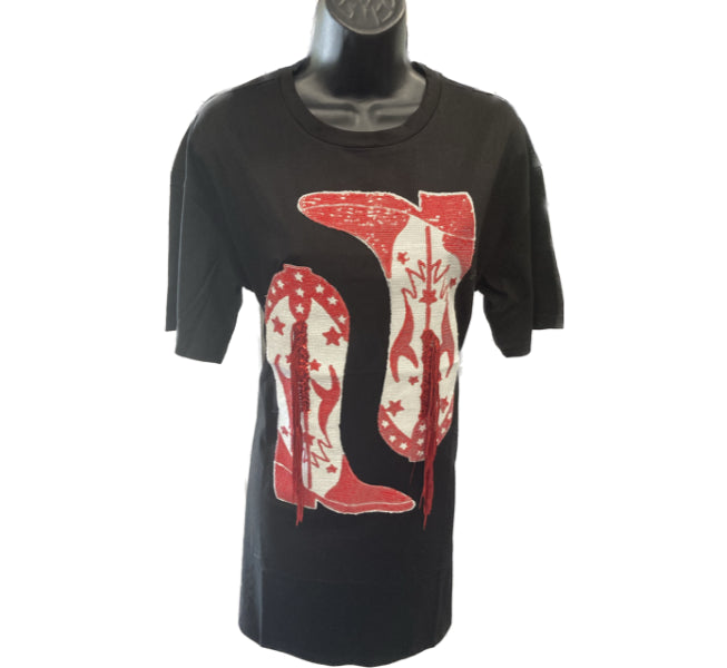 Veveret Black Red Boot Fringe T-Shirt Dress VD71125-BLK