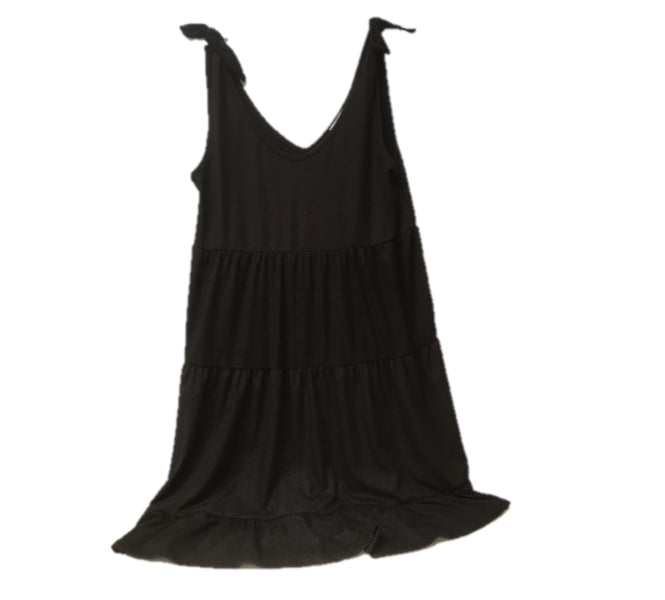 Veveret Black Solid Color Tier Tie Shoulder Womens Mini Dress D71275-BLK