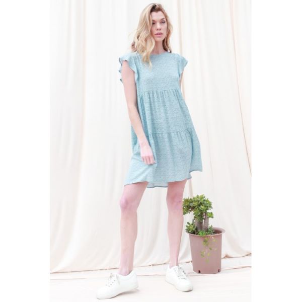 Veveret Blue Ditsy Flutter Sleeve Womens Mini Dress with Open Back D70053