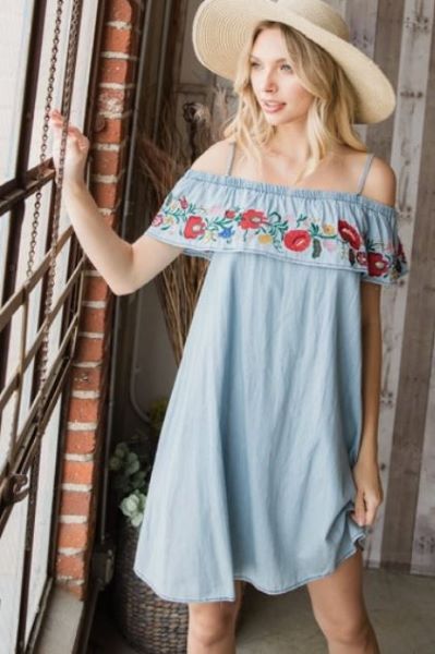 Veveret Blue Embroidered Ruffle Womens Dress VBD200