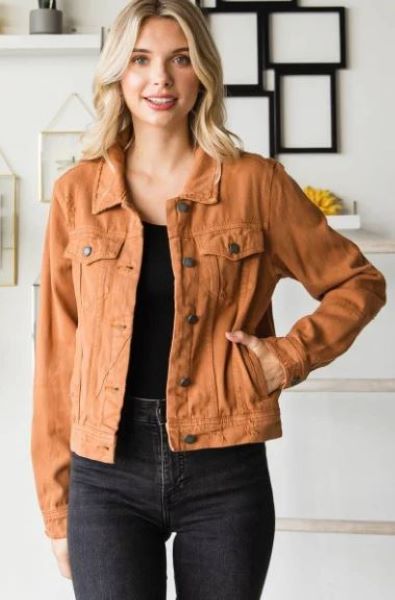 Veveret Camel Cropped Color Women's Denim Jacket VJ52898-CAMEL