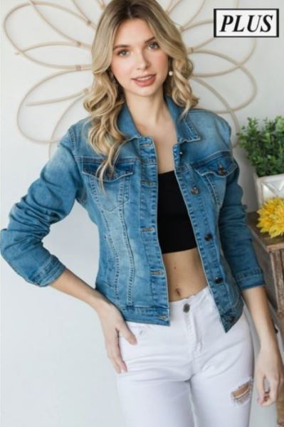 Veveret Casual Washed Button Down Womens Denim Jacket for Curvy Sizes NBJ172PL