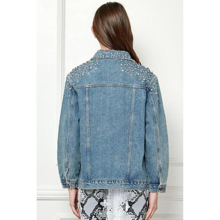 Veveret Crystal Stud Overfit Denim Jacket VJ71523