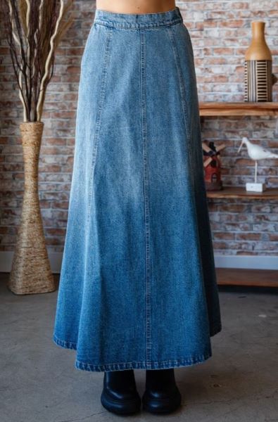 Veveret Medium Wash A-Line Flare Paneled Denim Women's Skirt VS71741