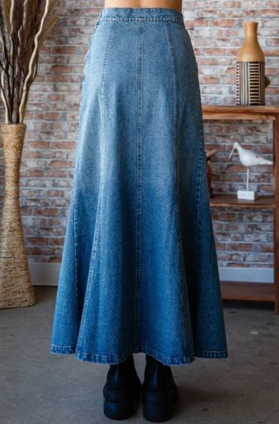Veveret Medium Wash A-Line Flare Paneled Denim Women's Skirt VS71741