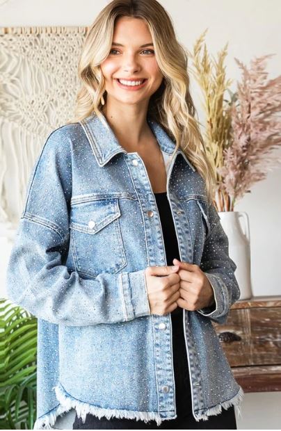 Veveret Medium Wash Women's Sparkling Denim Shacket VJ71479-MD